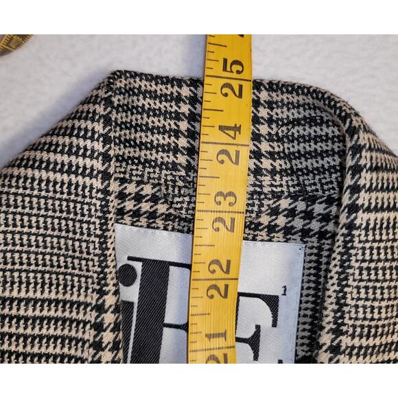 IBE Womens Blazer Jacket 10 Vintage 90s Silk Wool Houndstooth Black Tan Y2K - Picture 5 of 9